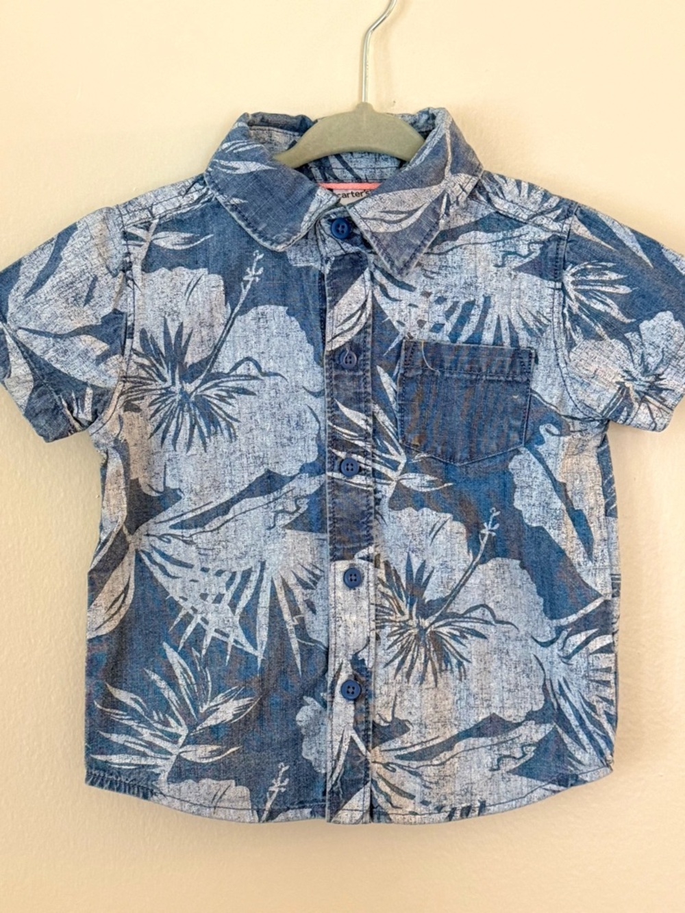 Carter's Blue Floral Tropical Short Sleeve Button-Down Shirt 18M